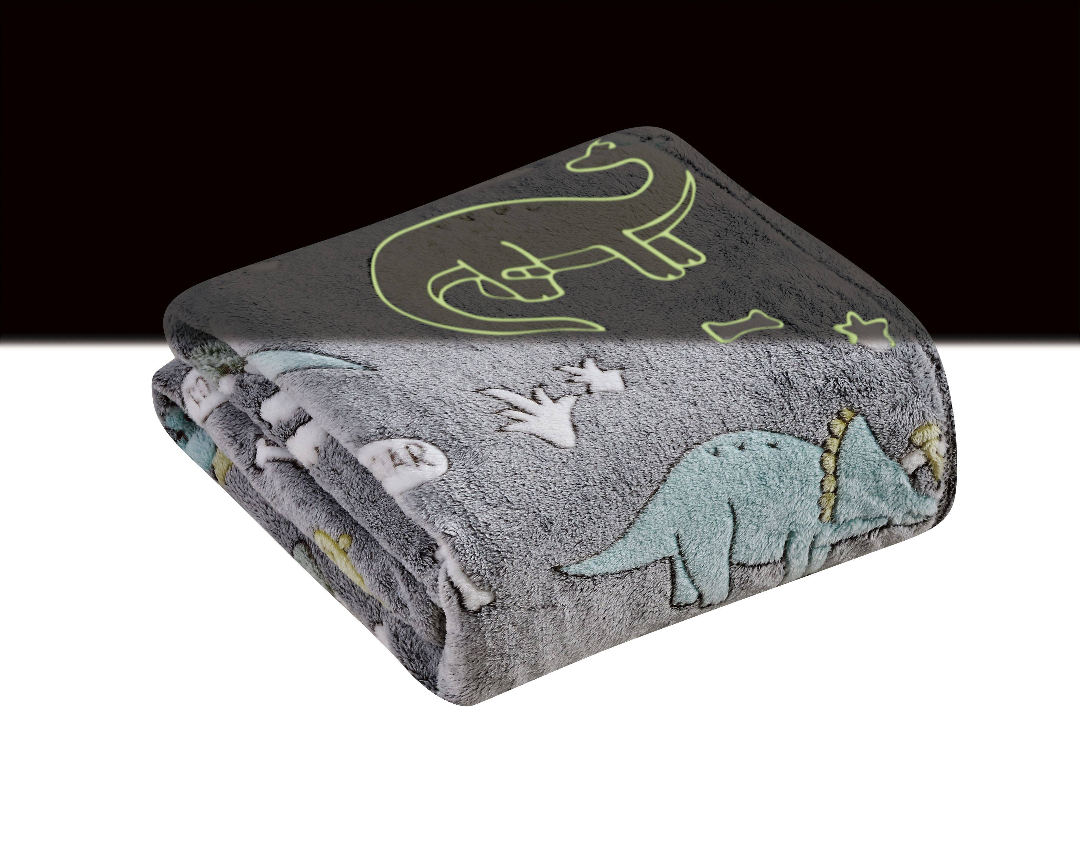 Left. Noble House - Noble House Glow In The Dark Super Fun & Cozy Microplush Throw Blanket Makes A Great Gift 50" x 60" - Grey Dino - Grey Dino.