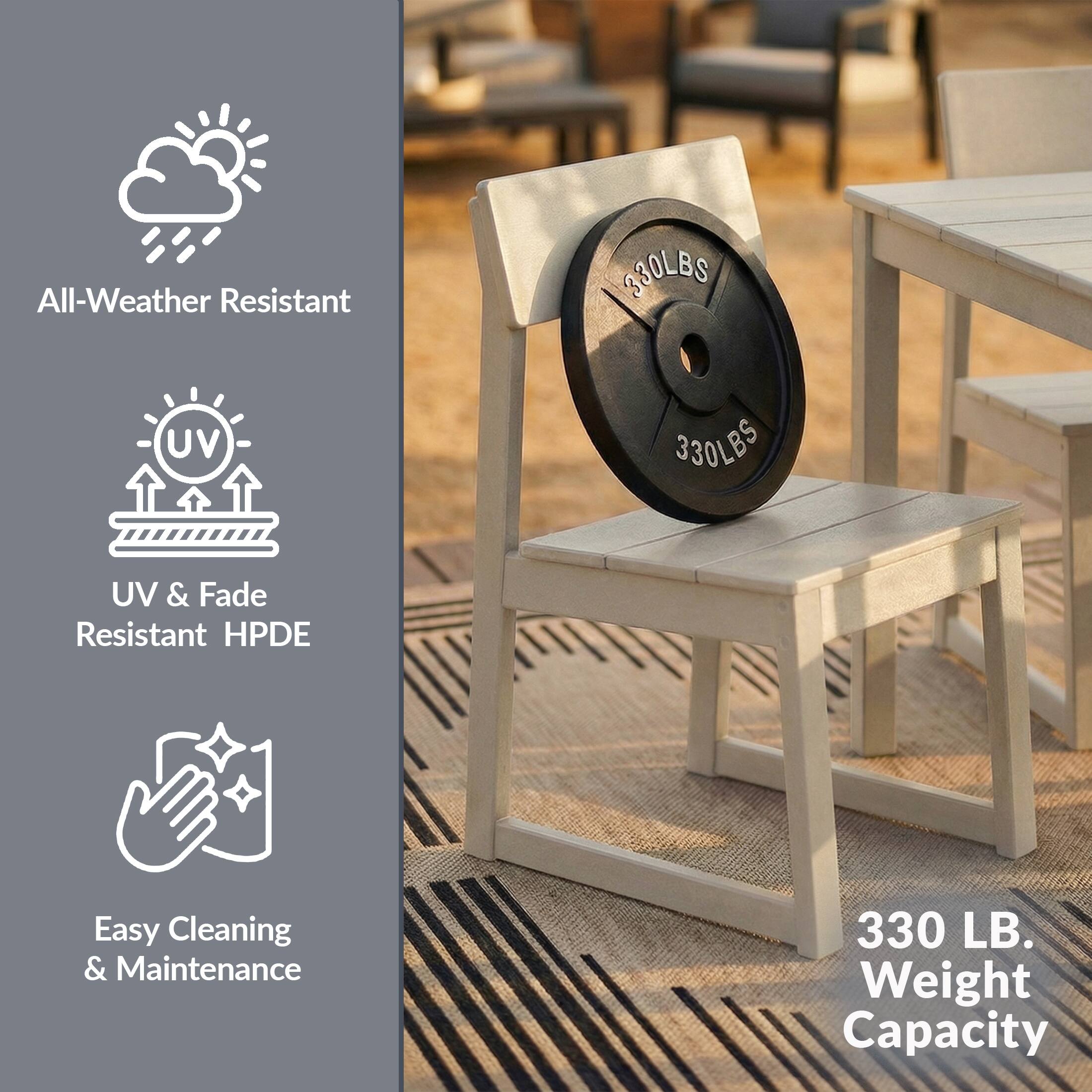 All-Weather Resistant  
UV & Fade Resistant HPDE  
Easy Cleaning & Maintenance  
330 LB. Weight Capacity