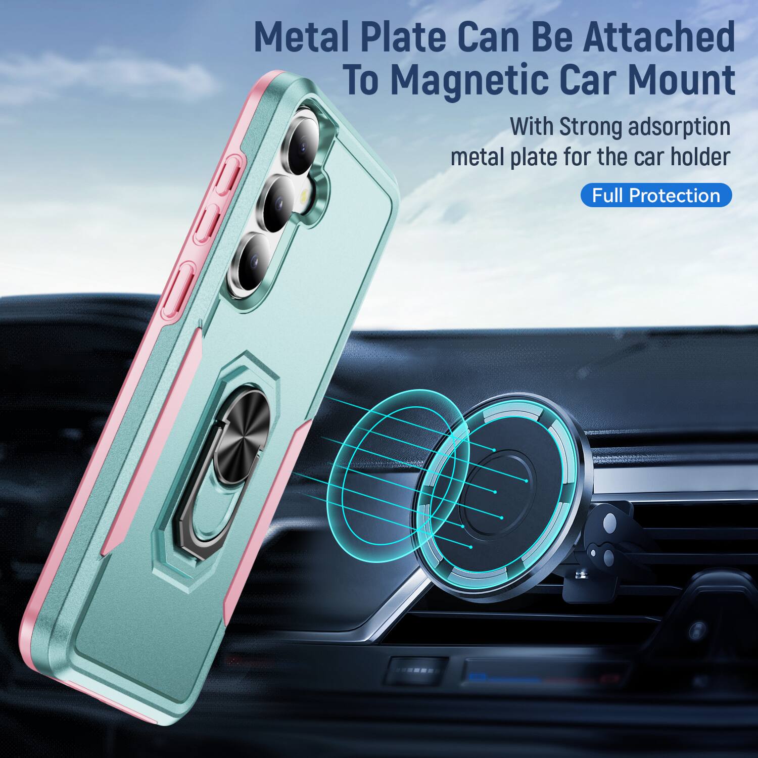 Metal Plate Can Be Attached To Magnetic Car Mount

With Strong adsorption metal plate for the car holder

Full Protection