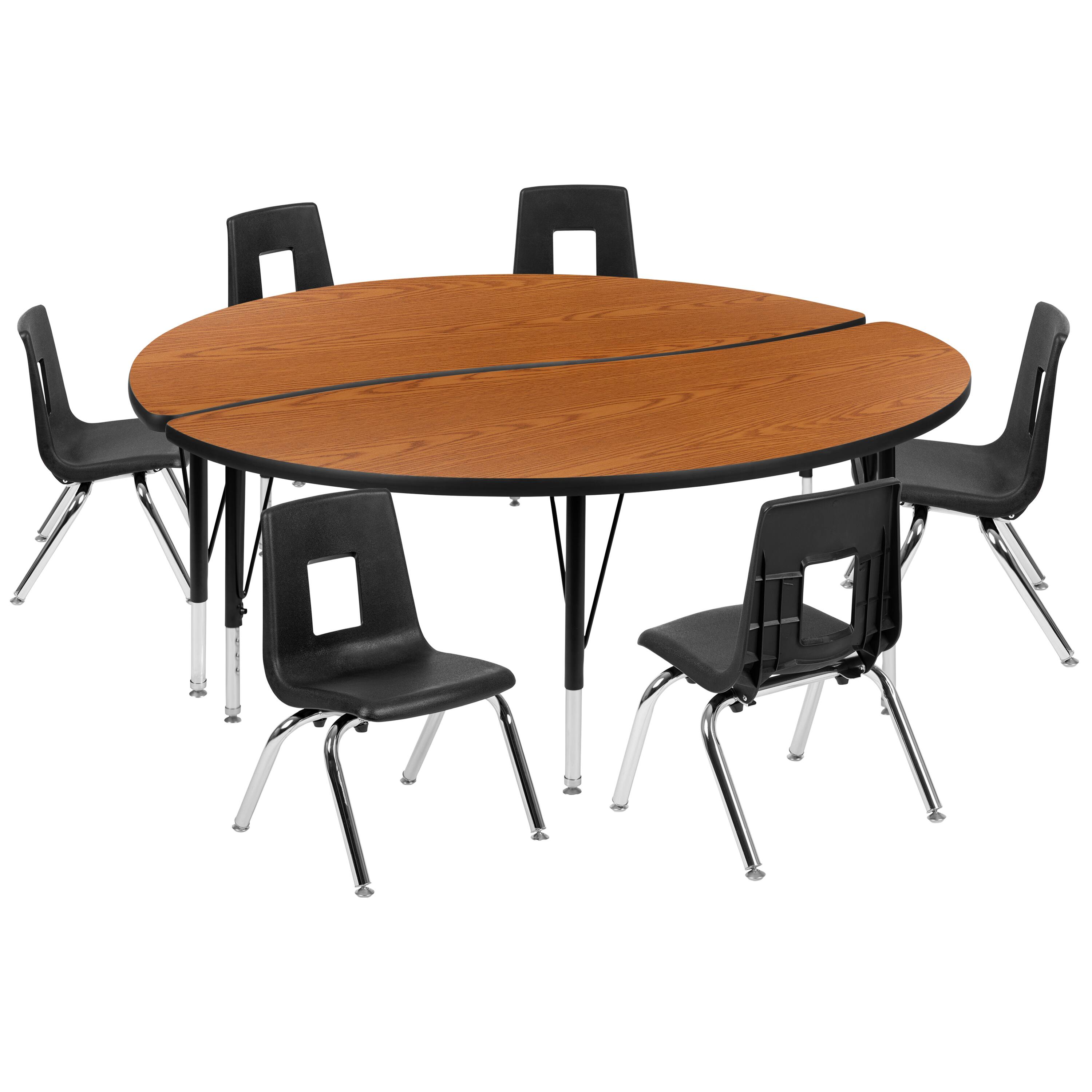 Alt View 1. Emma + Oliver - 60" Circle Wave Collaborative Laminate Activity Table Set with 14" Student Stack Chairs - Oak.