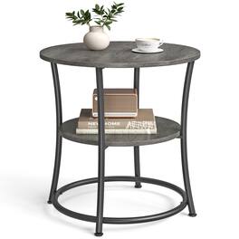 Songmics Home - 21.7-Inch Round Side Table, 2-Tier End Table, Nightstand with Steel Frame, Spacious Top, for Small Spaces, Living Room - Misty Gray and Ink Black