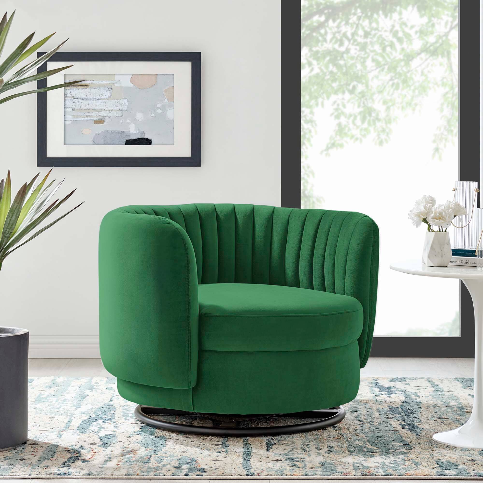 Front. Modway - Embrace Tufted Performance Velvet Swivel Chair by Modway - Black Emerald.