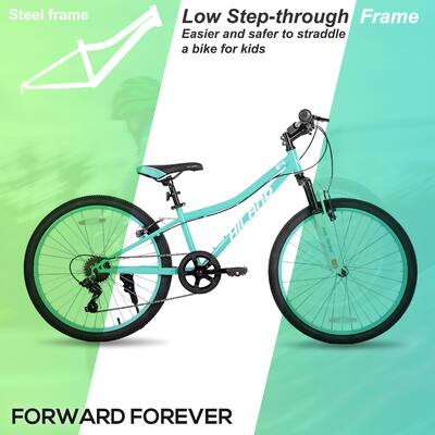 HILAND 24 Inch Mountain Bike for Boy Girl with Suspension Fork, 7 HILAND 24 Inch Mountain Bike for Boy Girl with Suspension Fork, 7