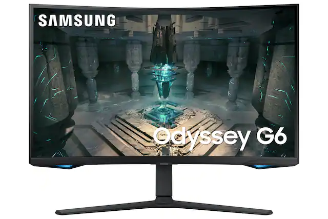 Front. Samsung - Odyssey G6 32” Curved QHD FreeSync Premium Pro Smart 240Hz 1ms Gaming Monitor with HDR600 (DisplayPort, HDMI, USB 3.0) - Black.