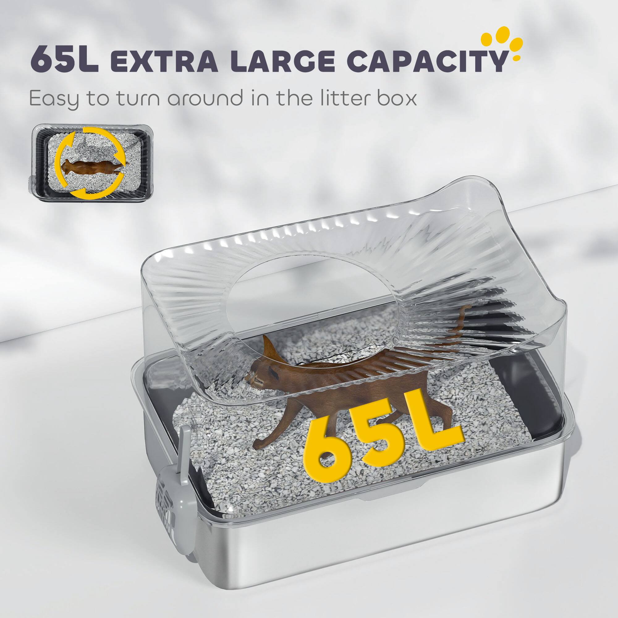 65L EXTRA LARGE CAPACITY  
Easy to turn around in the litter box