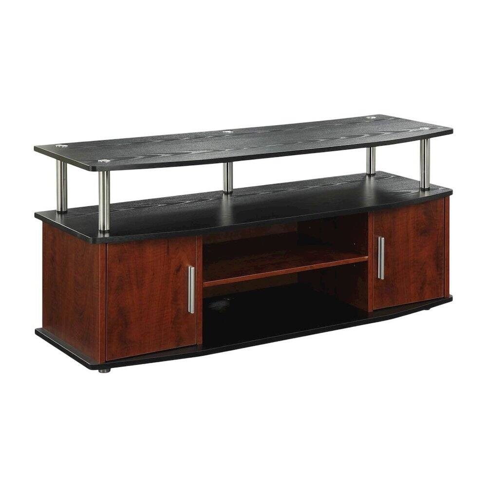 FurniFact - Cherry/Black TV Stand with Cabinets and Shelves for 55-Inch TVs - Multi