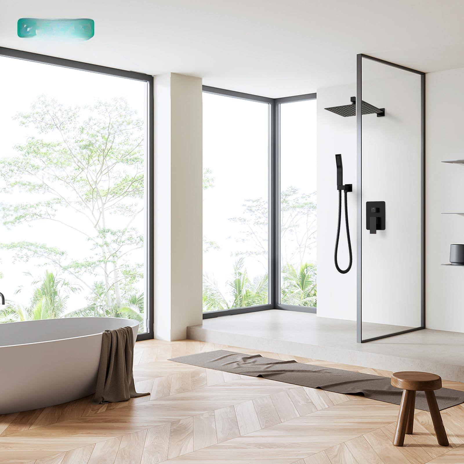 Alt View 7. Paradigms Interiors - Shower Faucet Set System Bathroom High es Rainfall Head With Handheld Spray Wall Mounted Fixtures Valve And... - Brushed Nickel-12 Inch.