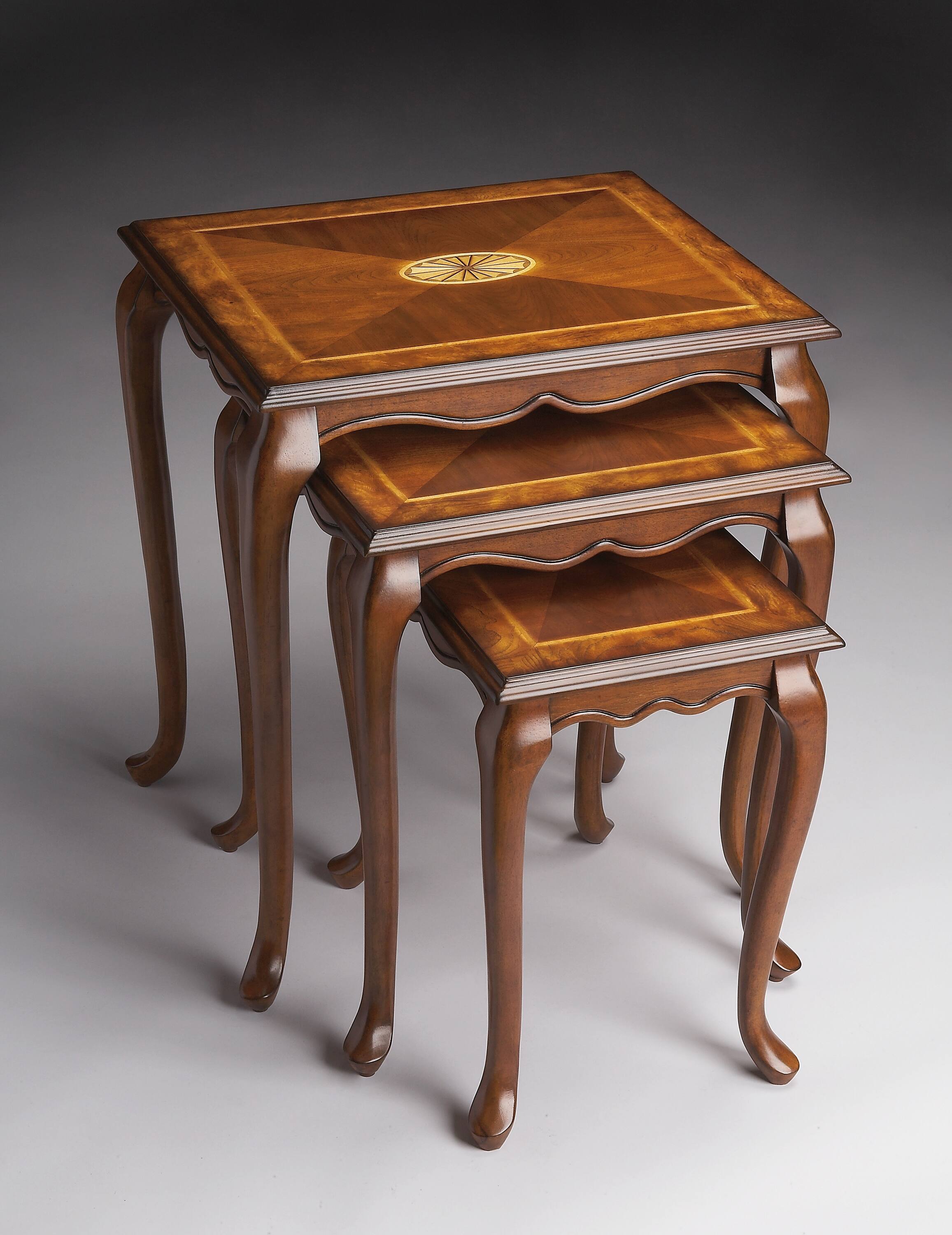 Alt View 1. Butler Specialty - Thatcher 22 in. W Rectangular Solid Wood Set of 3 Traditional Nesting Tables - Medium Brown.