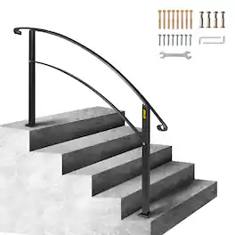 VEVOR - Handrails for Outdoor Steps, Fit 1 or 5 Steps Outdoor Stair Railing, Wrought Iron Handrail - Black