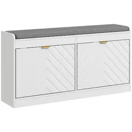 Front. Homcom - Shoe Bench, Entryway Bench with 2 Flip Drawers, Seating Cushion, and 2 Vents for 8 Pairs of Shoes for Hallway - White.