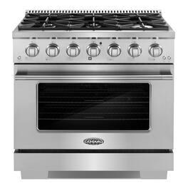 COSMO - COS-GRP366 36 in. Vista Collection 5.4 cu. ft. Gas Range, 6 Burners, Convection Oven, LED Light Panel - Stainless Steel
