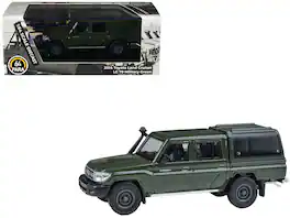 2014 Toyota Land Cruiser LC 79 with Camper Shell Military Green 1/64 Diecast Model Car by Paragon