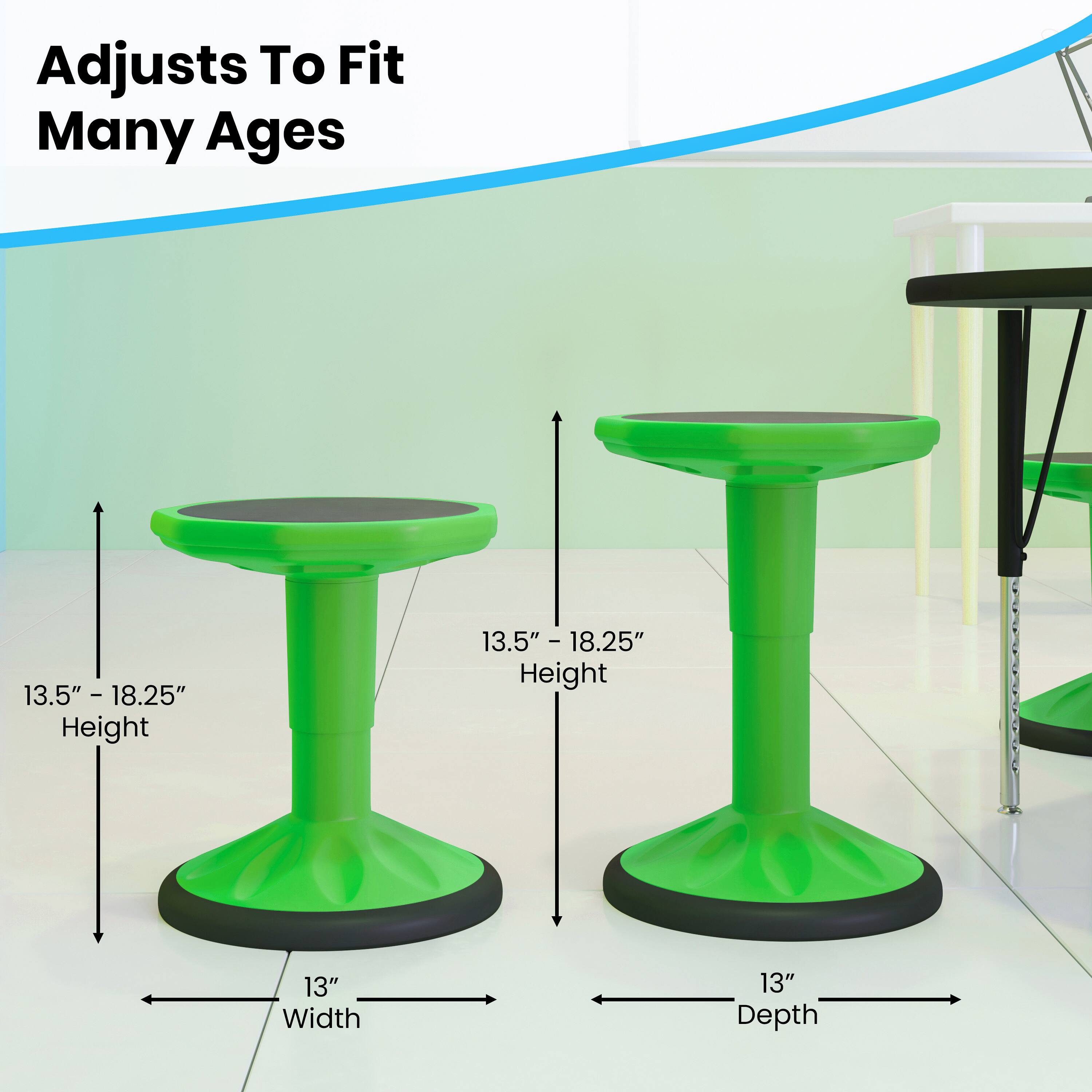 Adjusts To Fit Many Ages  
13.5" - 18.25" Height  
13" Width  
13" Depth