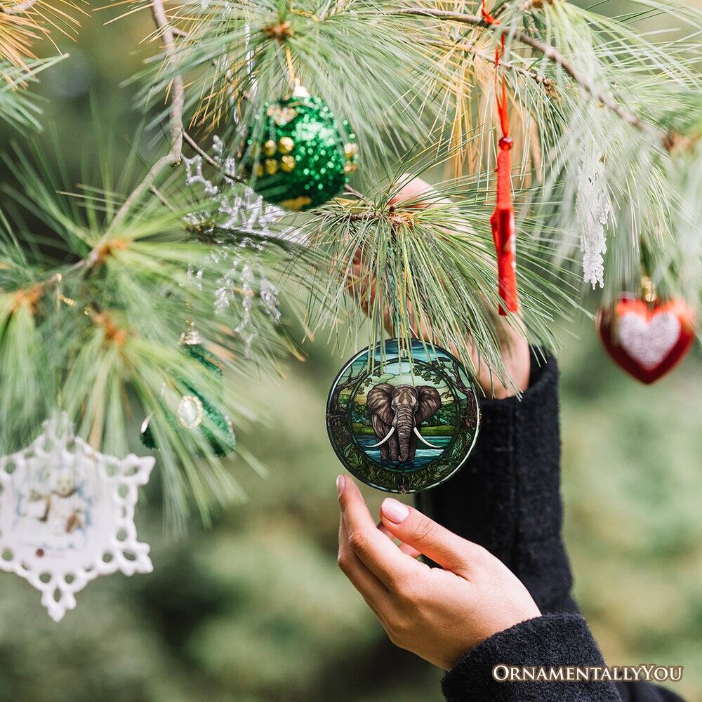 Alt View 1. OrnamentallyYou - African Pachyderm Elephant Stained Glass Style Ceramic Ornament Safari Animals Christmas Gift - Multi-colored.