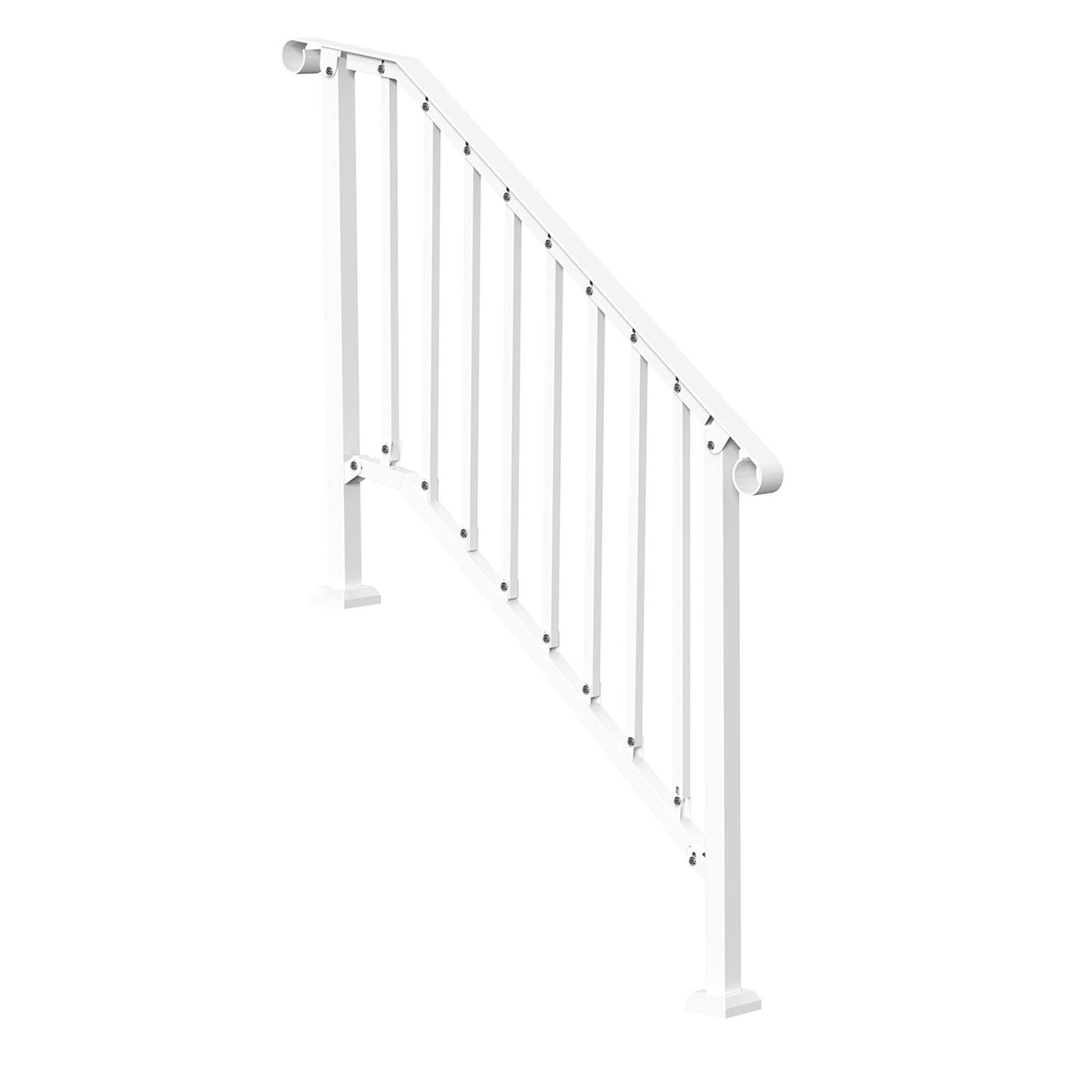 Alt View 5. VEVOR - Handrails for Outdoor Steps, 3-4 Step Stair Hand Rail Kit, Transitional Carbon Steel Railings with Installation Kit - White.