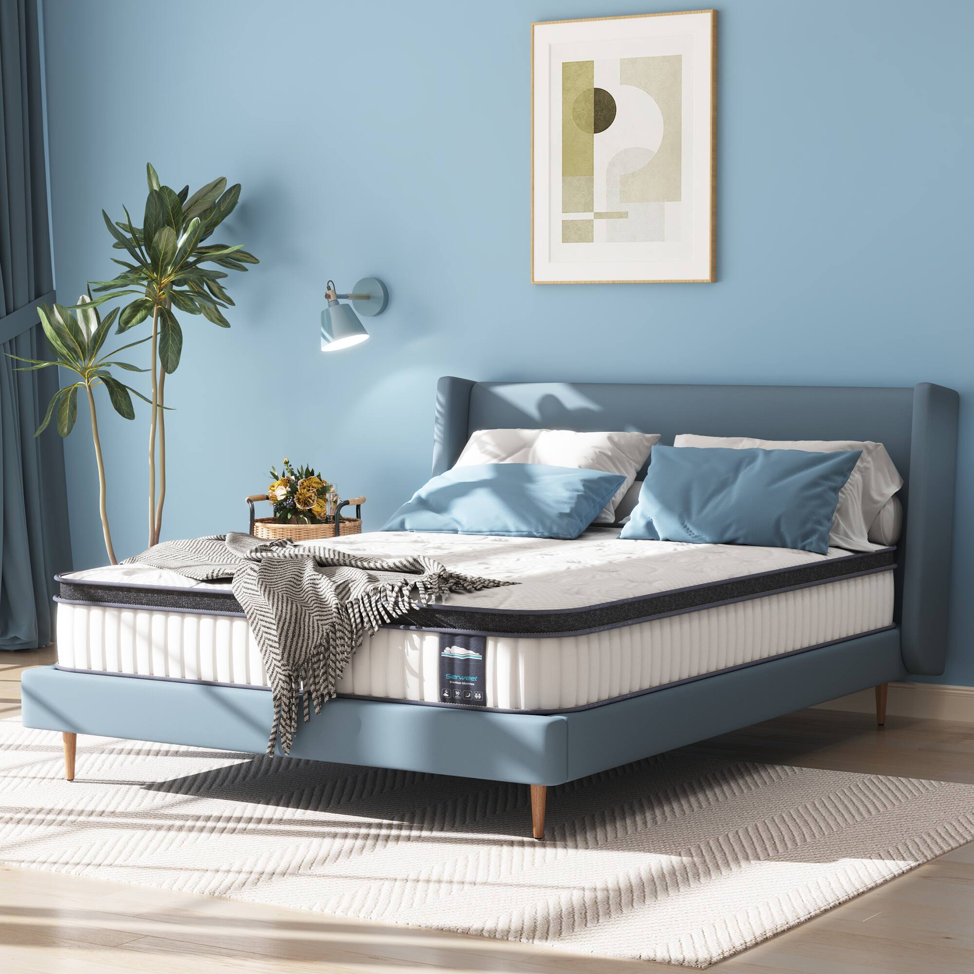 Angle. Serweet - 12" Spring & Memory Foam Hybrid Mattress - Heavier Coils for Durable Support Pressure Relieving Medium Firm Queen Size - White.