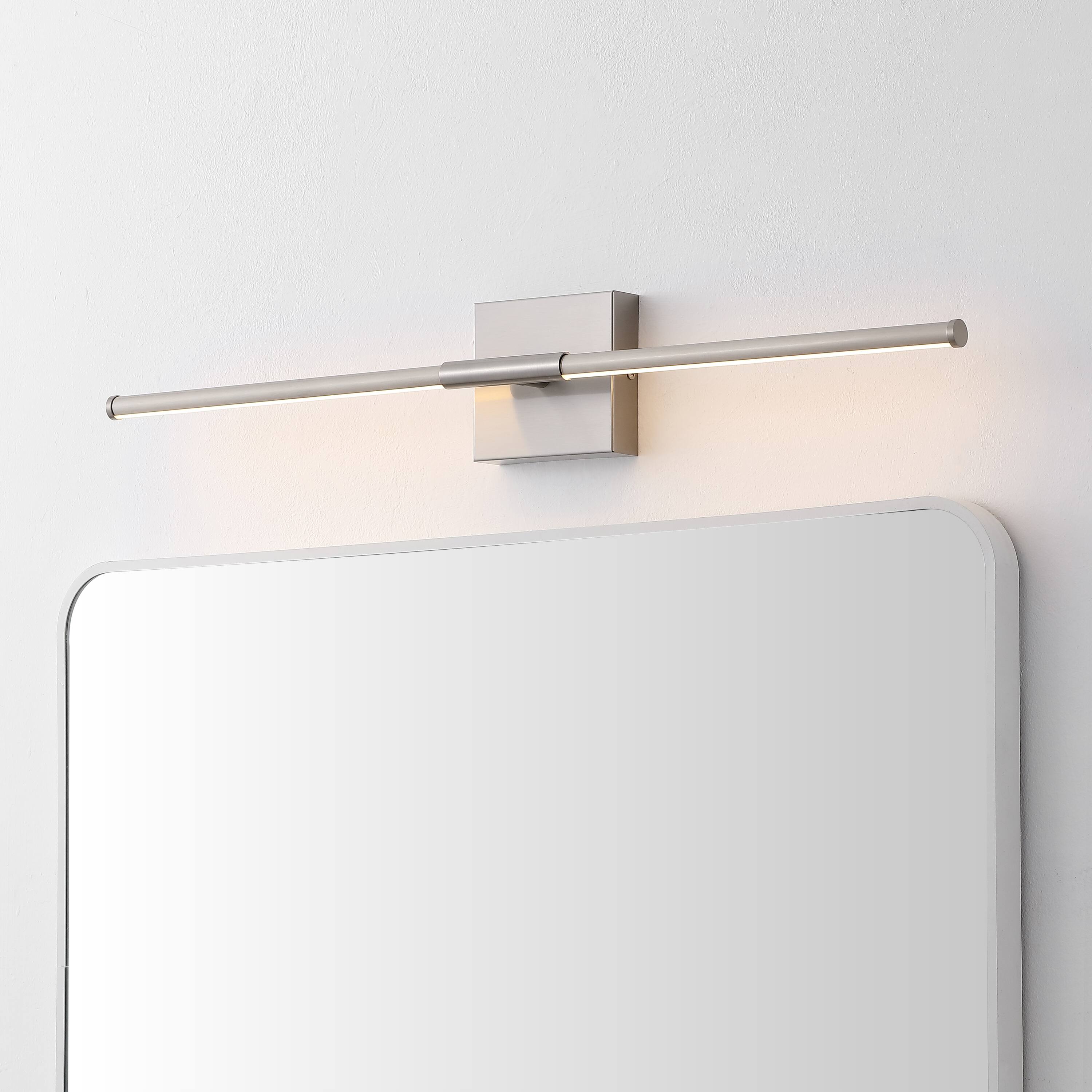 Alt View 1. Jonathan Y - Makena 28" Modern Minimalist Dimmable Integrated LED Metal Wall Sconce, Nickel - Nickel.