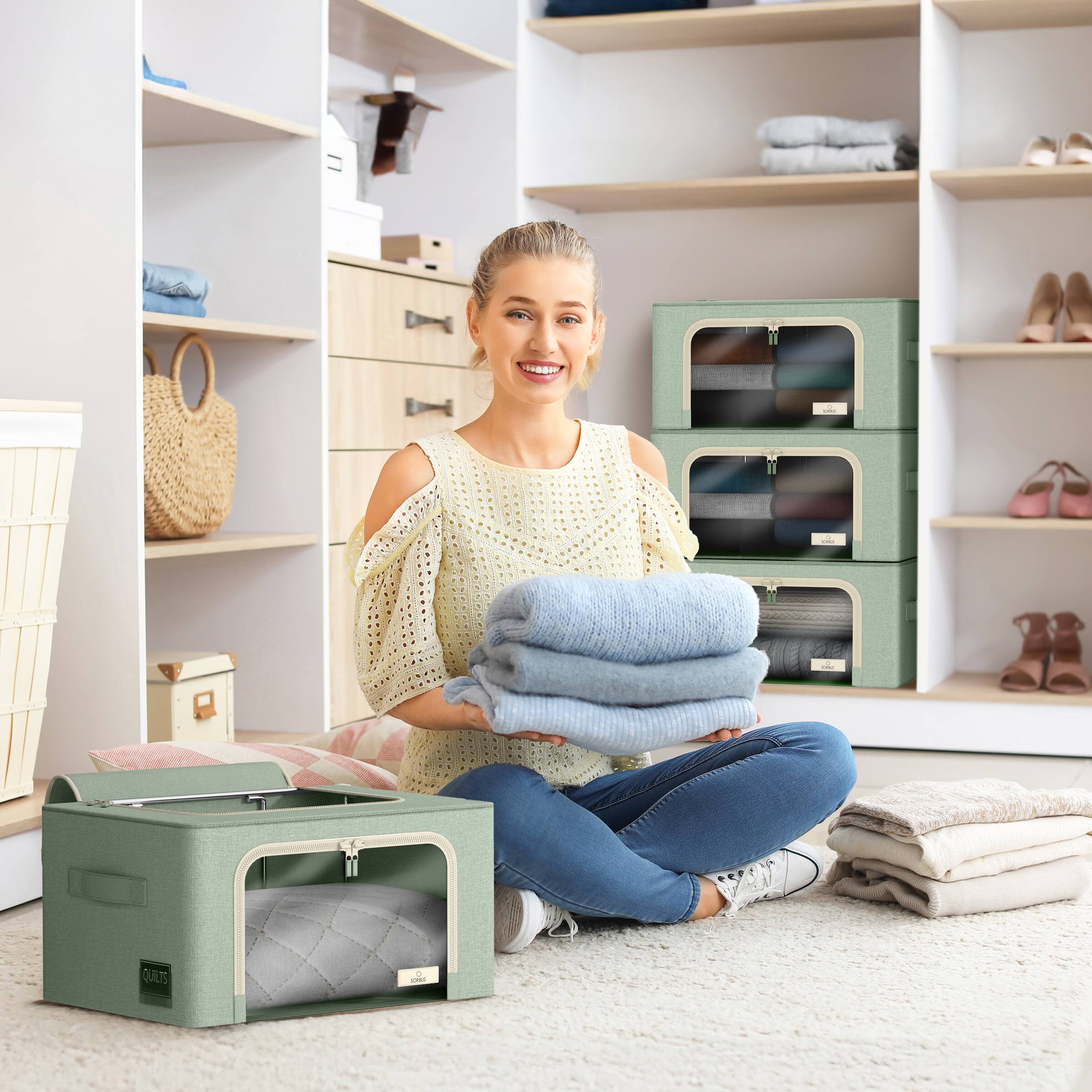 Alt View 1. Sorbus - Sorbus Storage Bins with Metal Frame - Stackable & Foldable Clothes Organizer Bags - Oxford Fabric Storage Containers - Teal.
