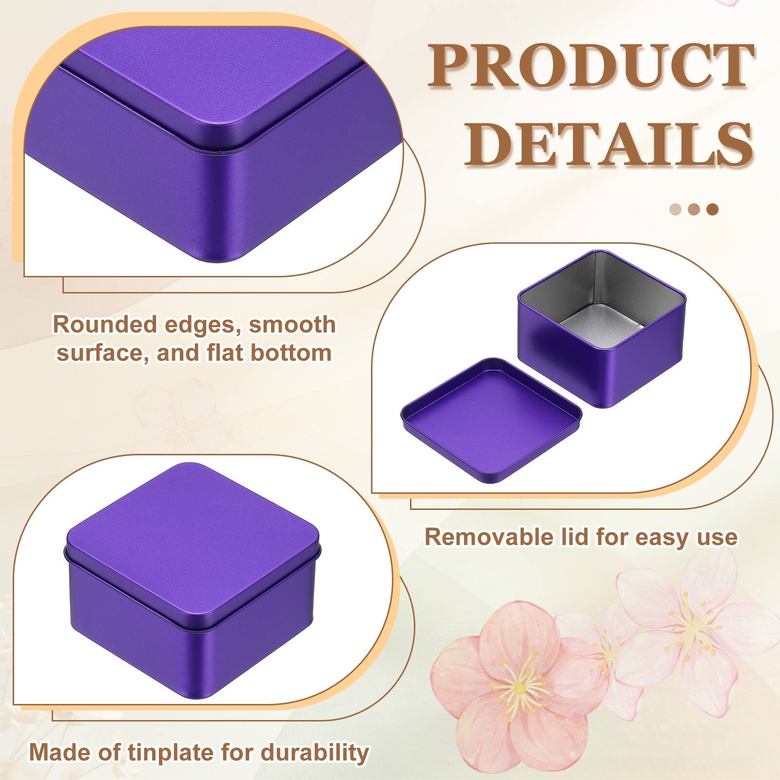 PRODUCT DETAILS

- Rounded edges, smooth surface, and flat bottom
- Removable lid for easy use
- Made of tinplate for durability