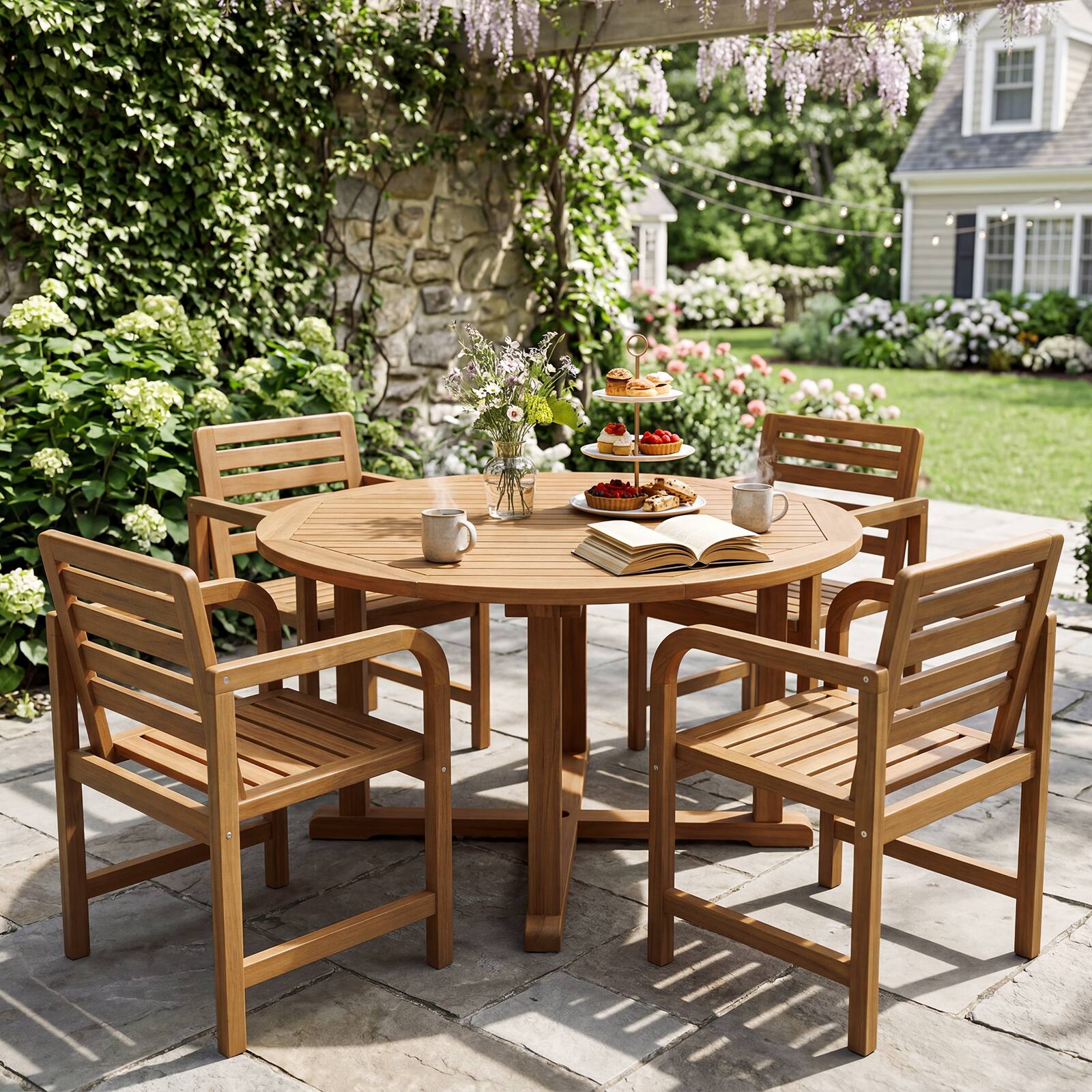 Alt View 6. Costway - Costway Natural Wood Patio Armchair with Slanted Back & Slatted Seat, Reinforced Crossbar - Natural.