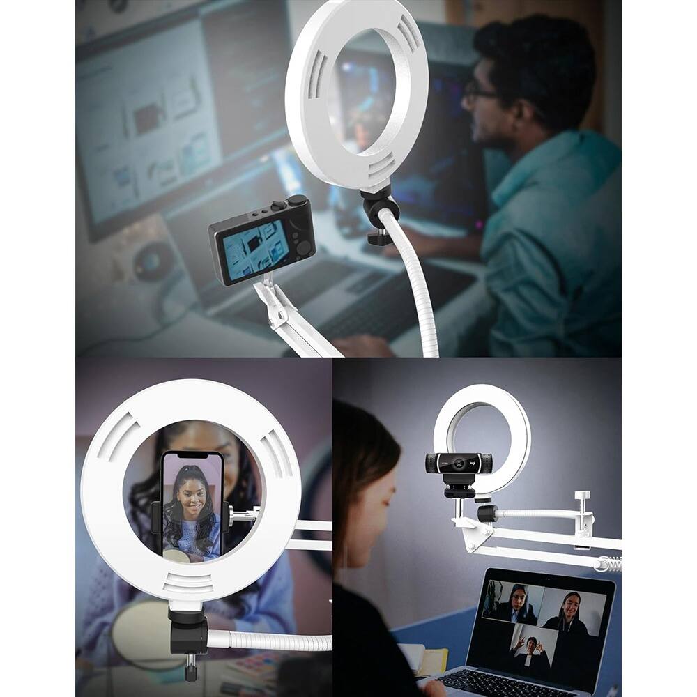 Angle. PARKER SLATER - White overhead camera mount with ring light, flexible phone arm stand, perfect for streaming, cooking, recording..