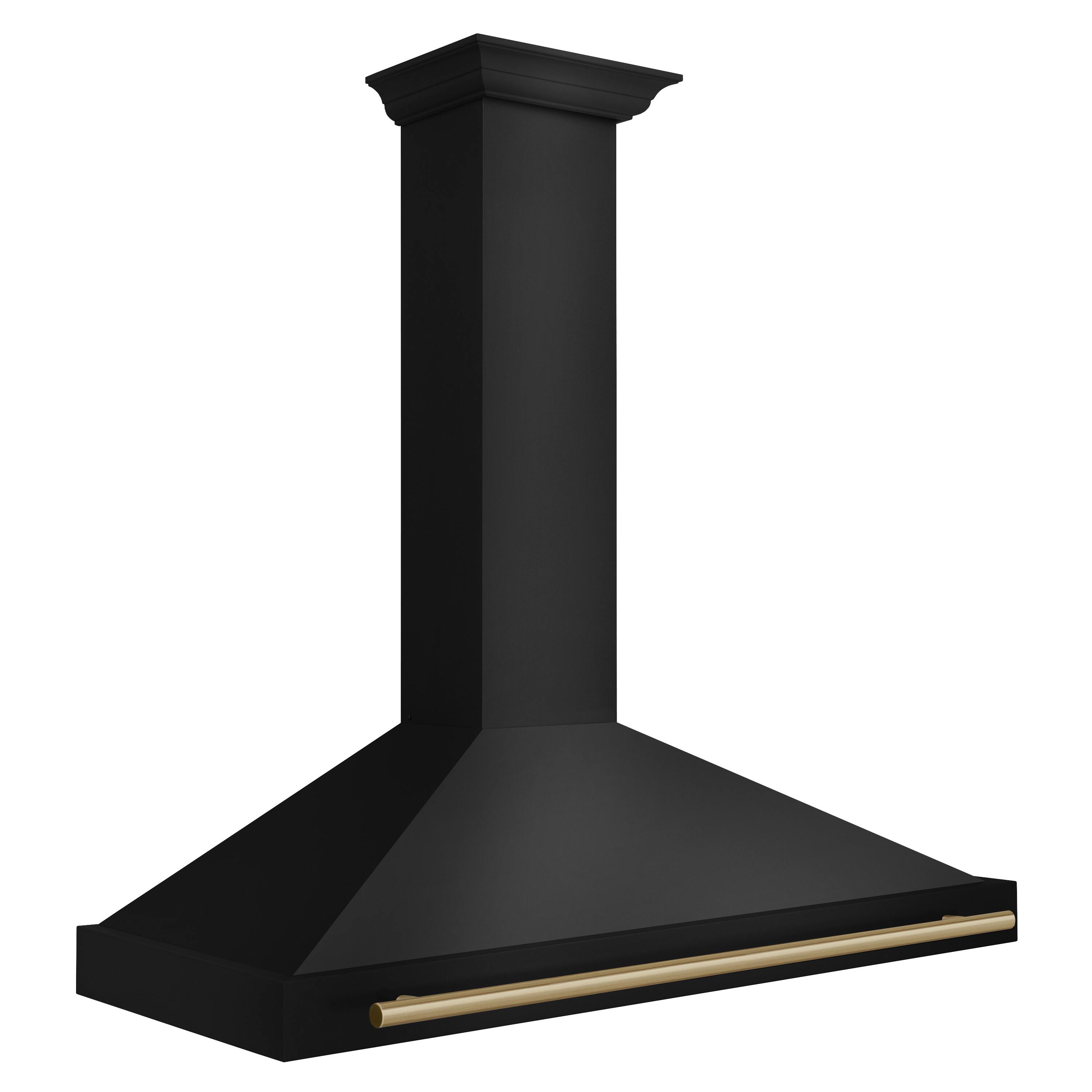 Angle. ZLINE - 48 in. Autograph Edition Wall Mount Range Hood with Champagne Bronze Handle (BSKB4Z-48-CB) - Black Stainless Steel.