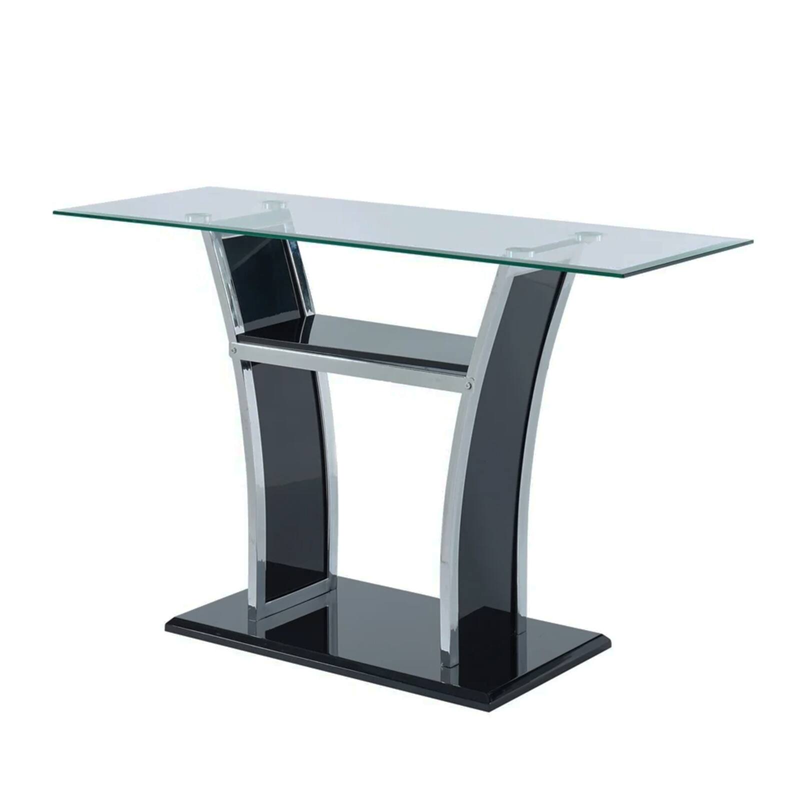 Front. Manhattan Lane - Sofa Table with Chrome Trimmed Curved Sides and Open Bottom Shelf - Black.