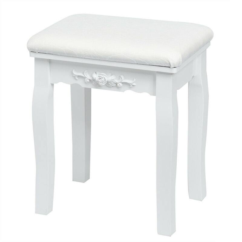 Alt View 4. WELLFOR - Makeup Vanity Table Set with 360° Rotatable Oval Mirror, 5 Drawers, Dressing Table with Padded Stool for Bedroom - White.