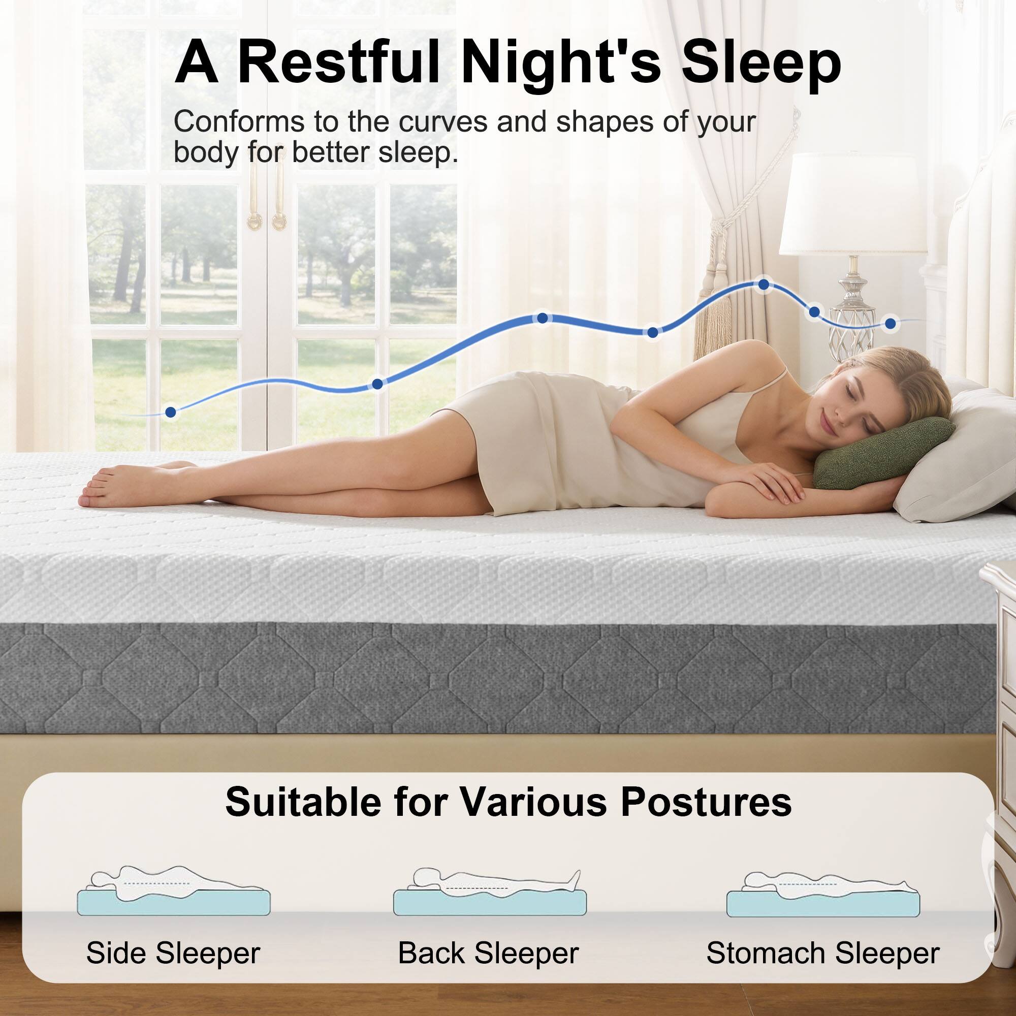 A Restful Night's Sleep  
Conforms to the curves and shapes of your body for better sleep.  

Suitable for Various Postures  
Side Sleeper  
Back Sleeper  
Stomach Sleeper