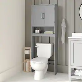 Emma + Oliver - Modern Over the Toilet Cabinet with Shelves and Magnetic Closure Doors - Gray