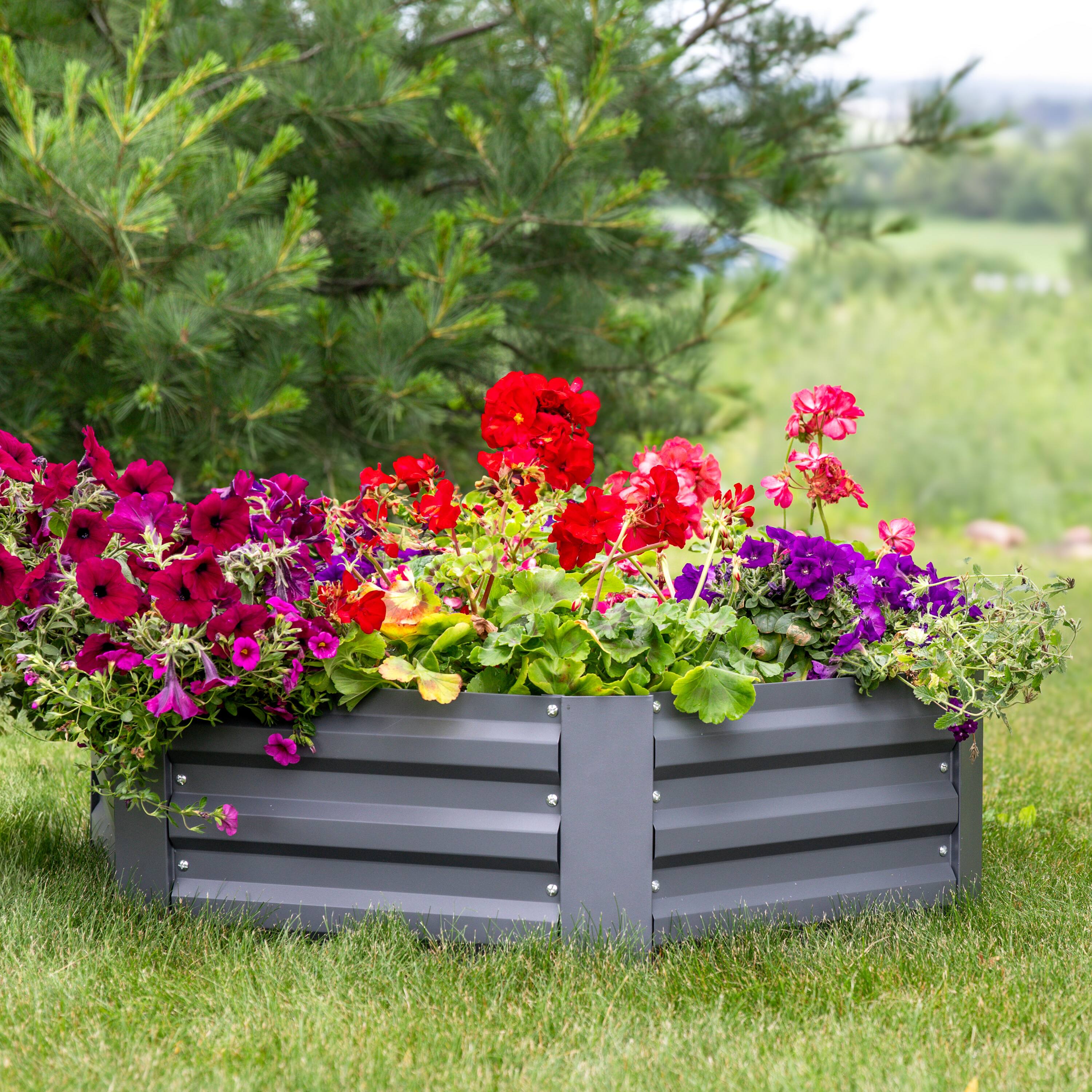 Alt View 1. Sunnydaze - Hexagon Galvanized Steel Raised Planter Bed - Gray.