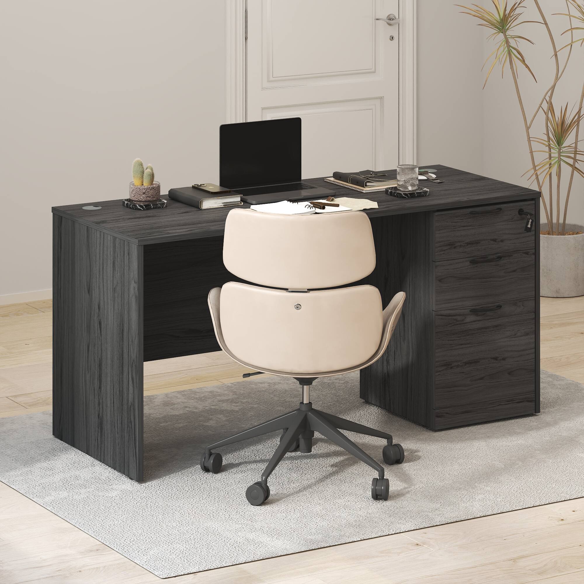 Alt View 1. Furinno - ROGER File Cabinet, 3-Drawer Pedestal Filing Cabinet with Lock and Drawer Organizer, for Home Office - Coastal Grey.