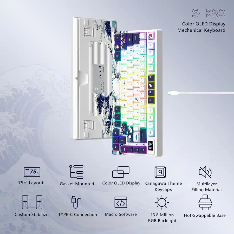 Wm80 Keyboard Womier S K80 75% Wired Mechanical Keyboard with Color Multimedia ...