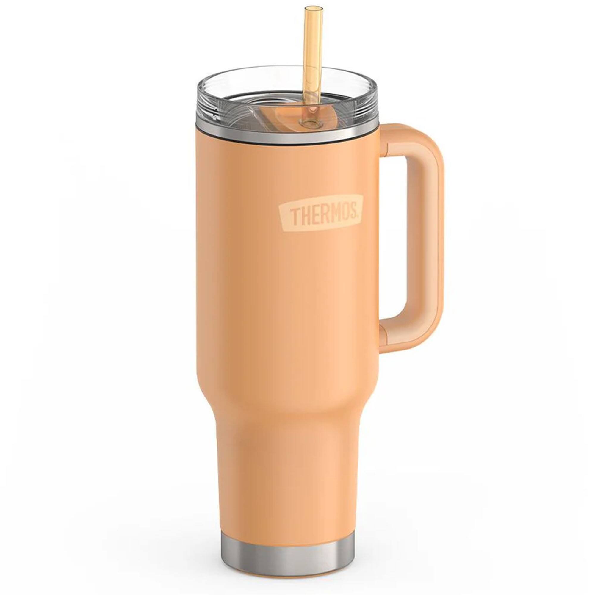 Alt View 1. Thermos - Thermos 40 oz Stainless Steel Cup Holder Mug w/ Straw - Melon - Melon.
