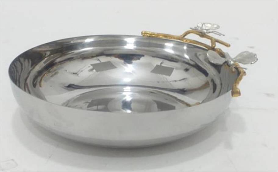 Left. Jiallo - Dragonfly bowl - 10 " Wide  , 3" High - Silver/Gold.
