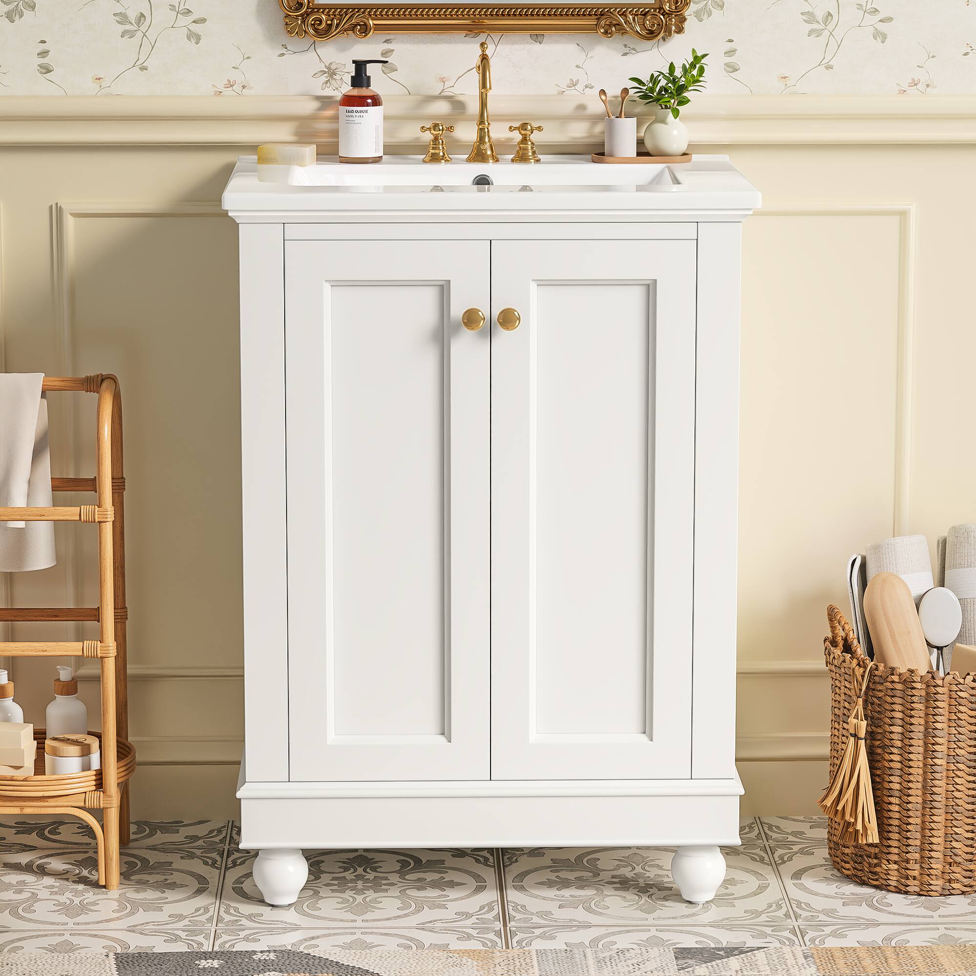 Angle. Whisen - 24" Modern Bathroom Vanity Cabinet with Sink Adjustable Shelf and Soft-Closing Hinges Storage - White.