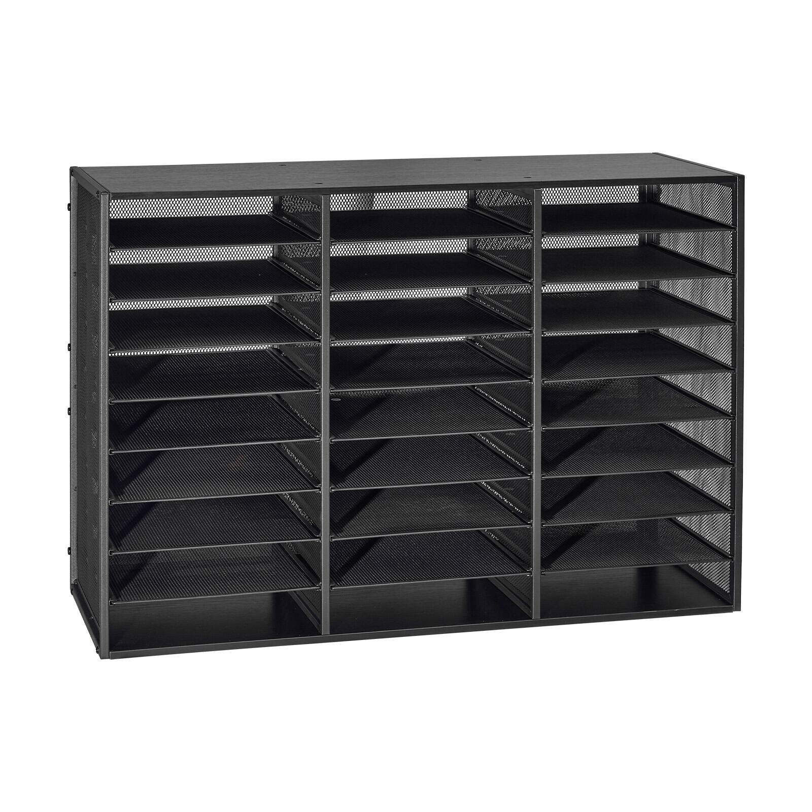 Alt View 5. VEVOR - Literature Organizer, 27 Compartments Metal Office Mailbox with Detachable Wire Mesh, Mailbox Sorter with Wooden Top - Black.