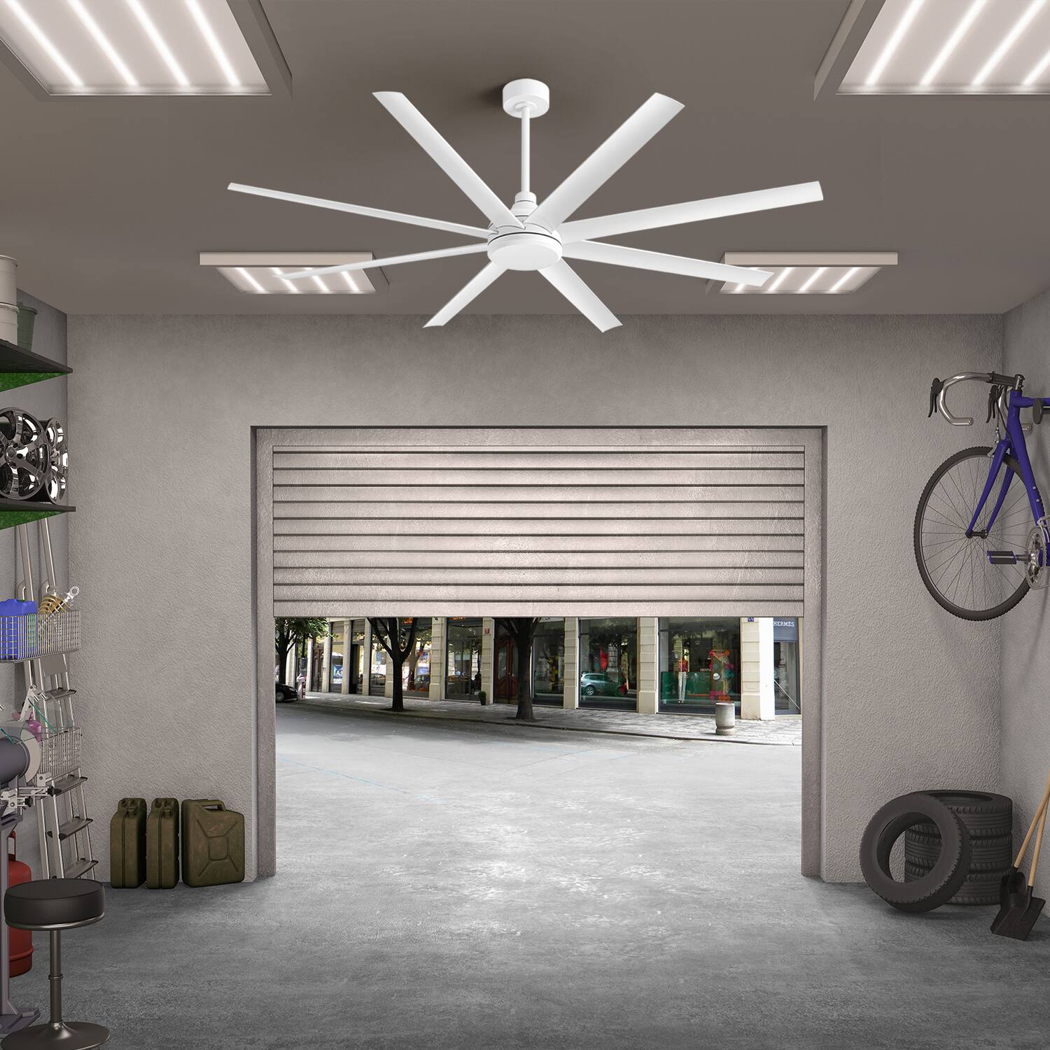 Alt View 9. Breezary - 72" Large Indoor Ceiling Fan with Remote, 8 ABS Blades, 6-Speed DC Motor, Timer, 7''/12''Downrods, Light/No Light Option - Matte White (Without Light).