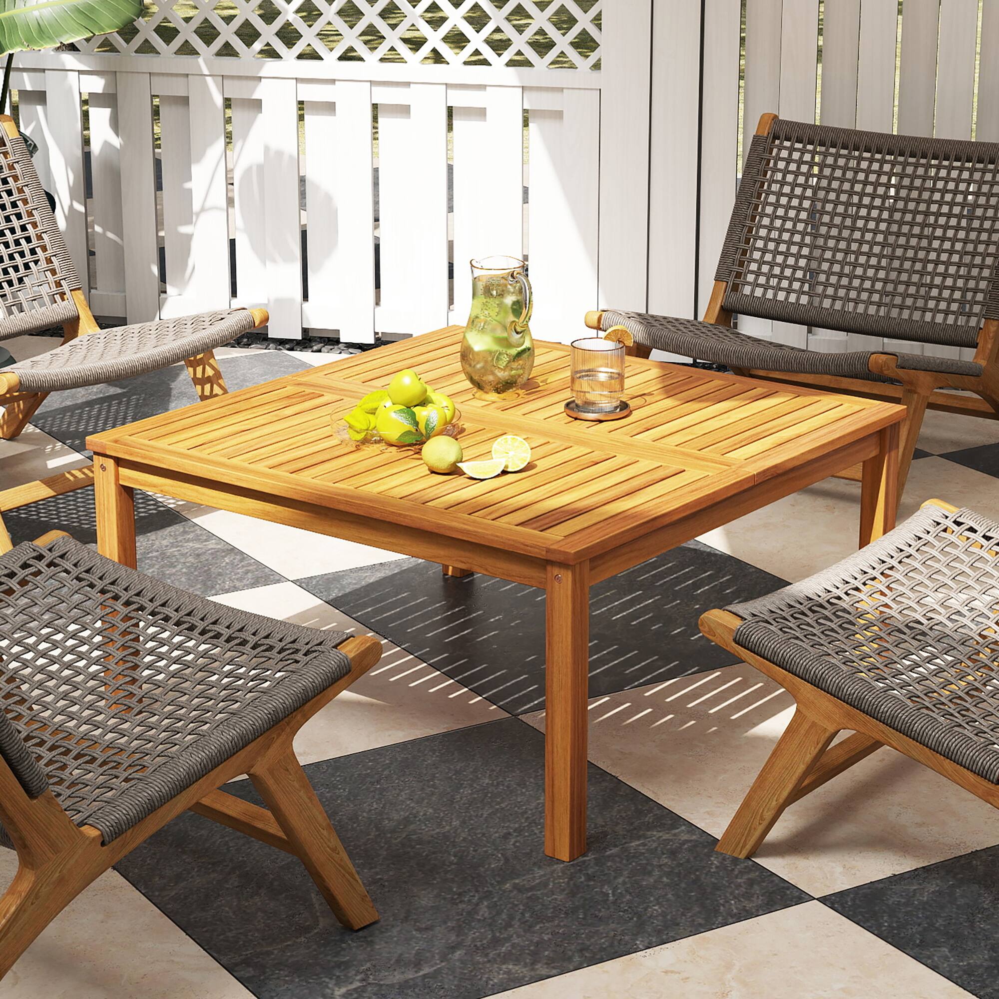 Alt View 1. Gymax - Gymax Outdoor Coffee Table w/ Slatted Tabletop Small Outside Table Square Patio Table - Natural.