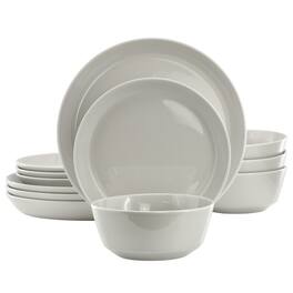 Gibson - Elite Sunlit Mist 12 Piece Round Stoneware Dinnerware Set - Gray