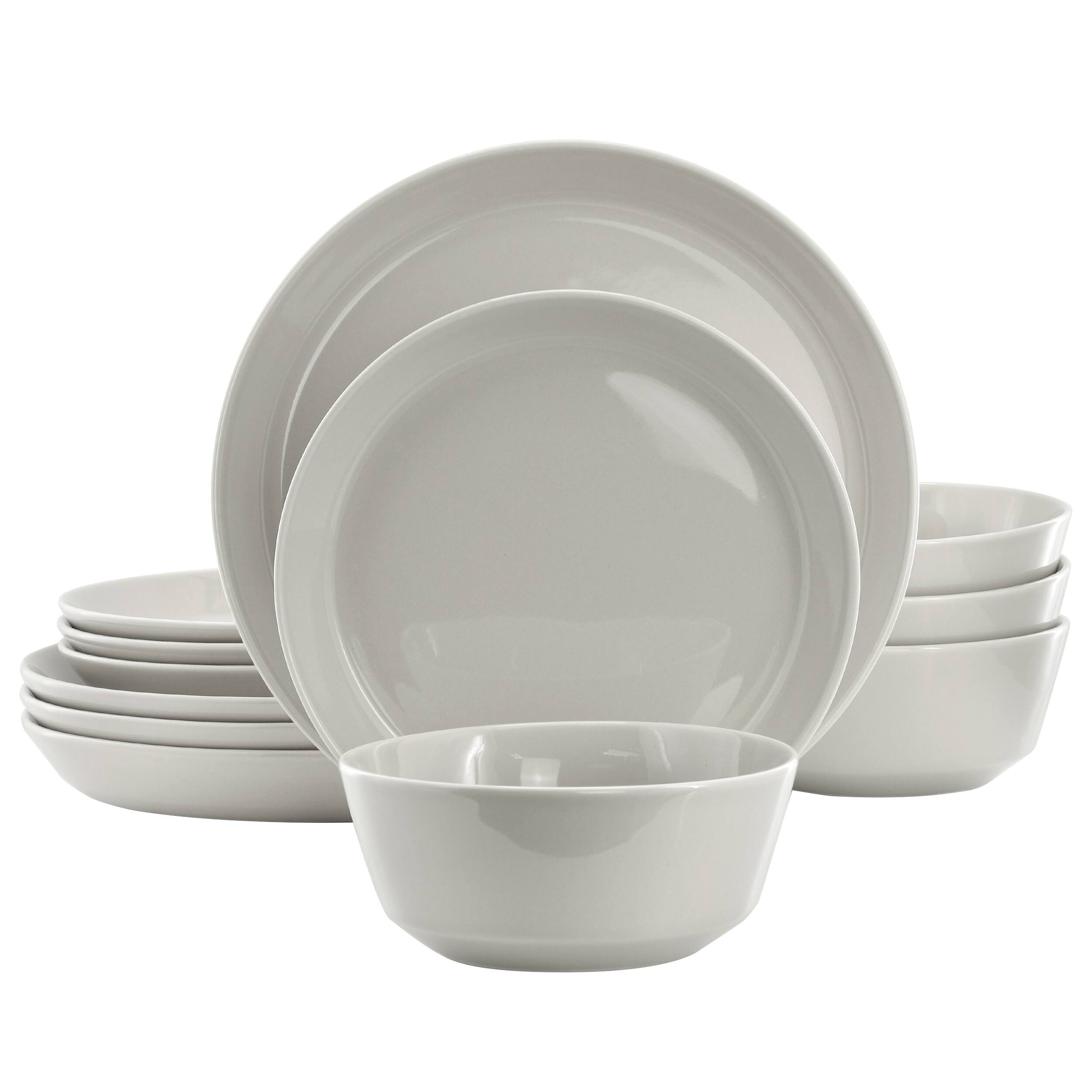 Front. Gibson - Gibson Elite Sunlit Mist 12 Piece Round Stoneware Dinnerware Set in Gray - Gray.