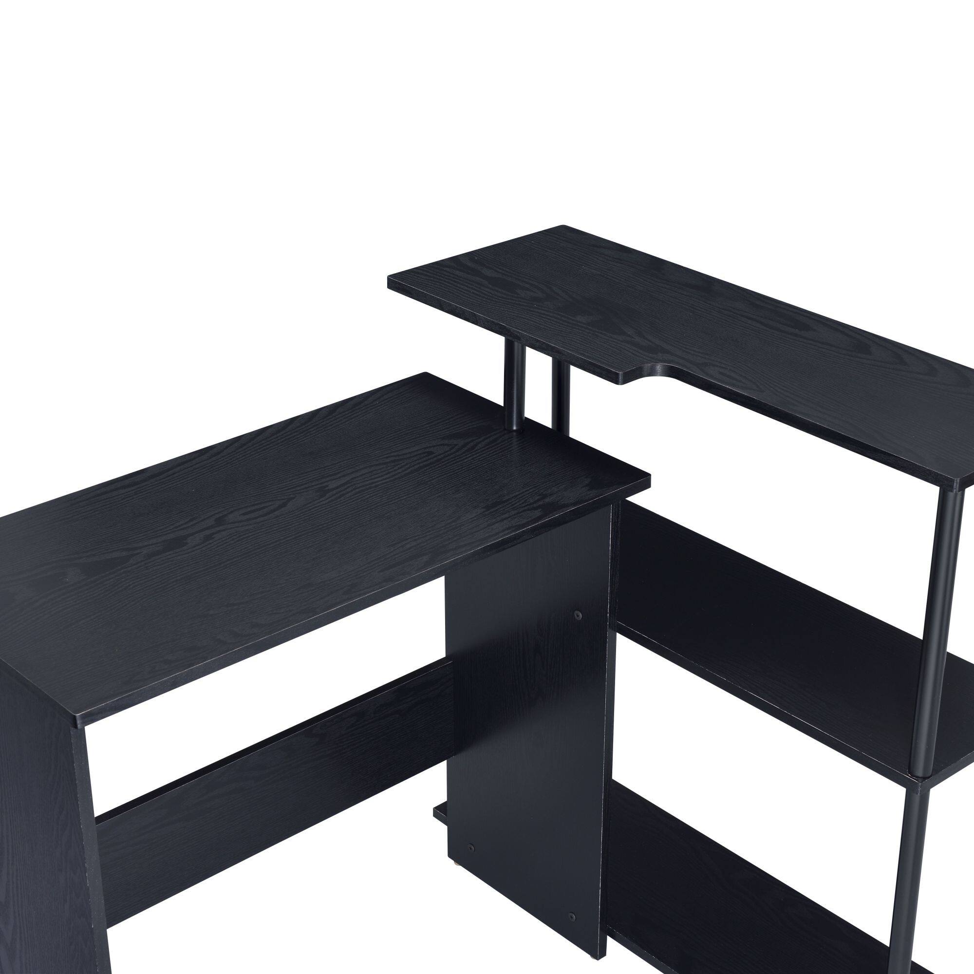 Alt View 1. GOODSILO - Modern L-Shaped Writing Desk with Attached Storage Shelf for Home Office and Study Spaces - Black.