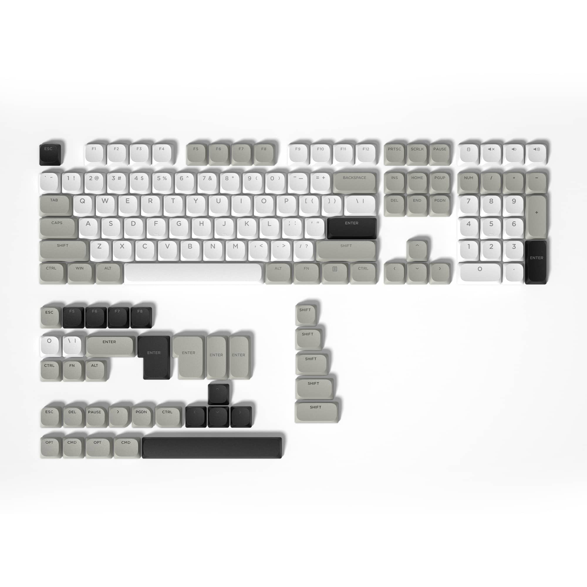 Womier - Low Profile PBT Keycaps - 143 Keys Shine Through Keycaps for Cherry Gateron MX Switches US Layout Mechanical Keyboard - White-grey