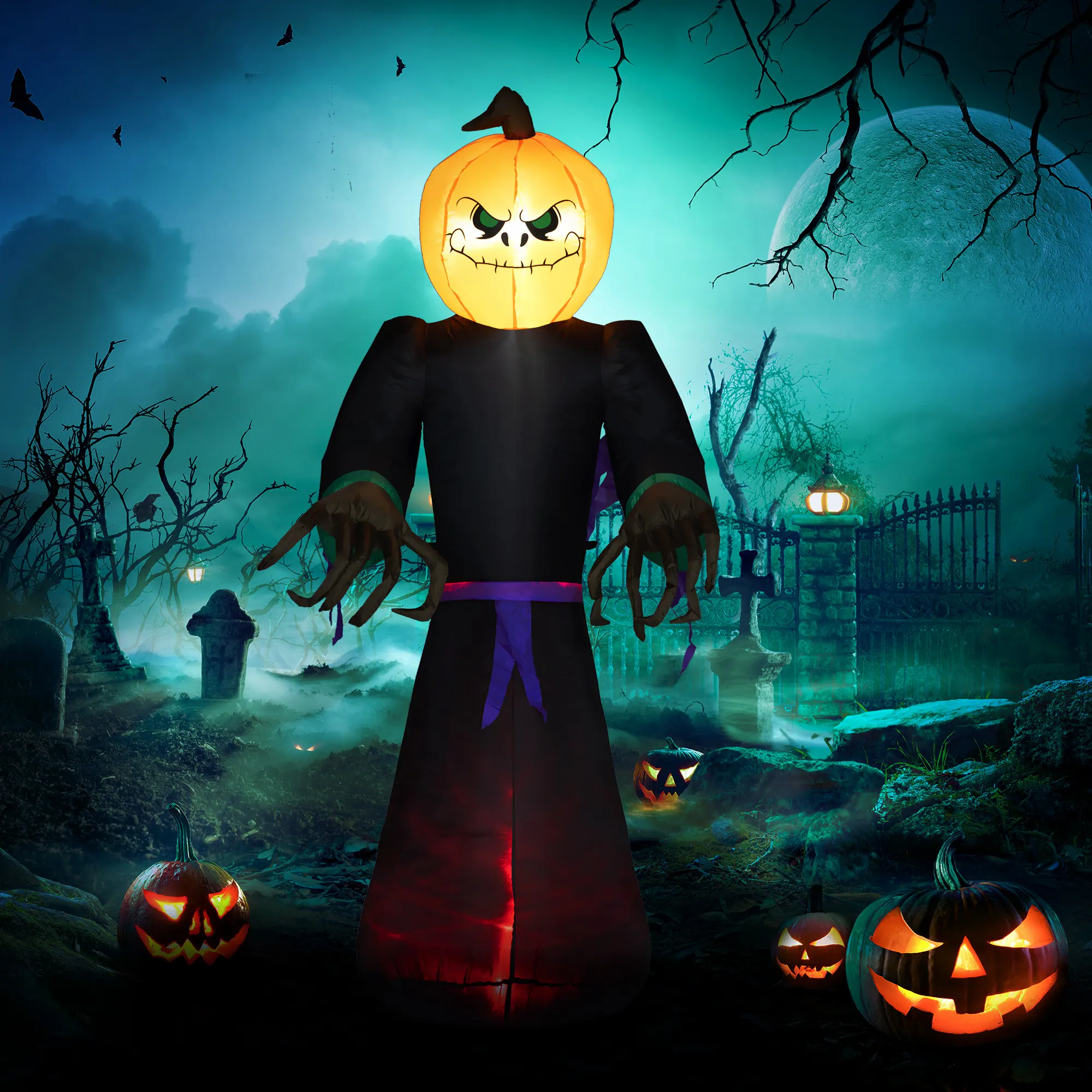 Alt View 1. Homcom - 7' Halloween Inflatable Outdoor Decoration Reaper Ghost Pumpkin, Blow Up LED Yard Decor for Garden, Lawn, Party, Holiday - black.