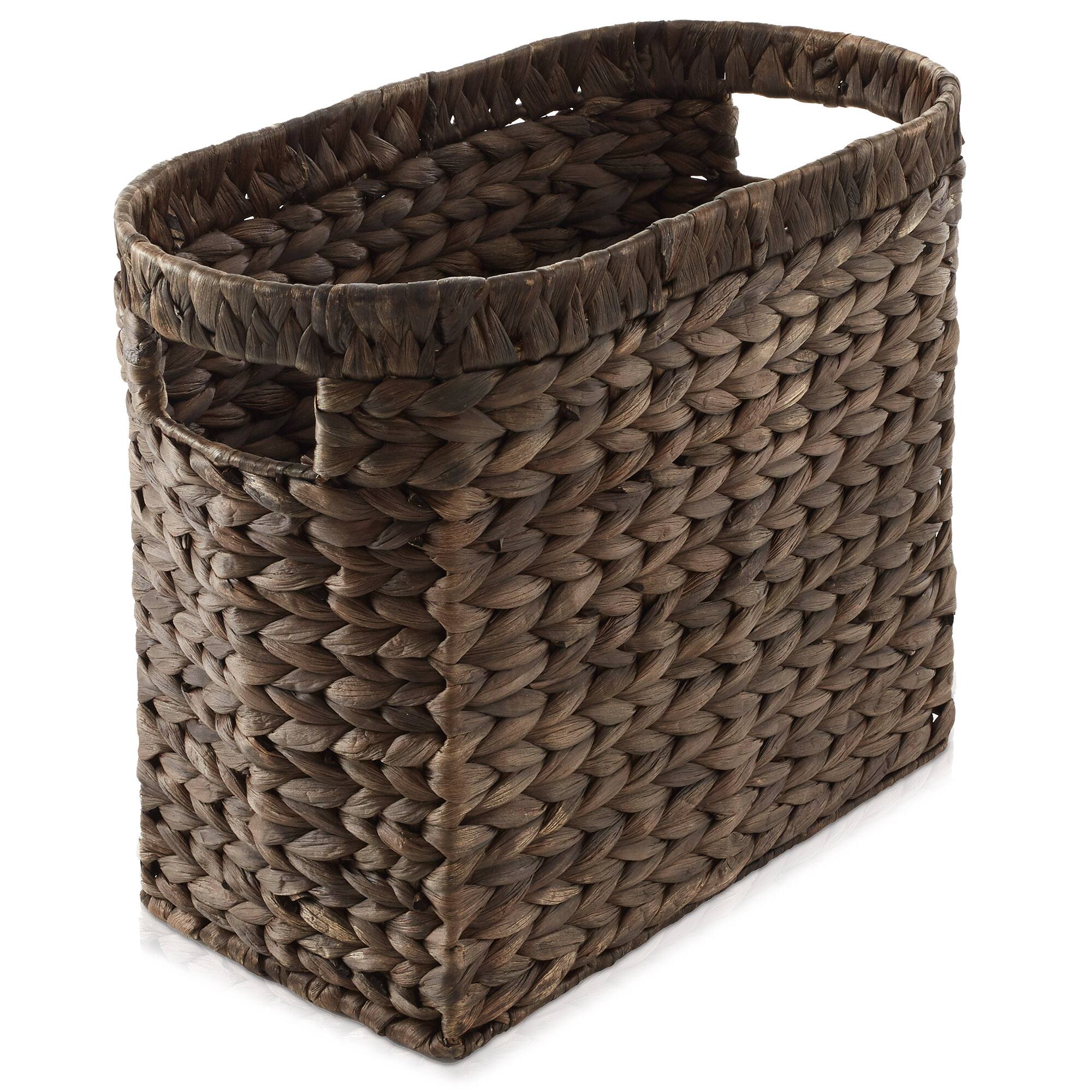 Alt View 1. Casafield - Magazine Holder Storage Basket Bin with Handles - Seagrass Hyacinth Woven Bins - Espresso - Hyacinth.