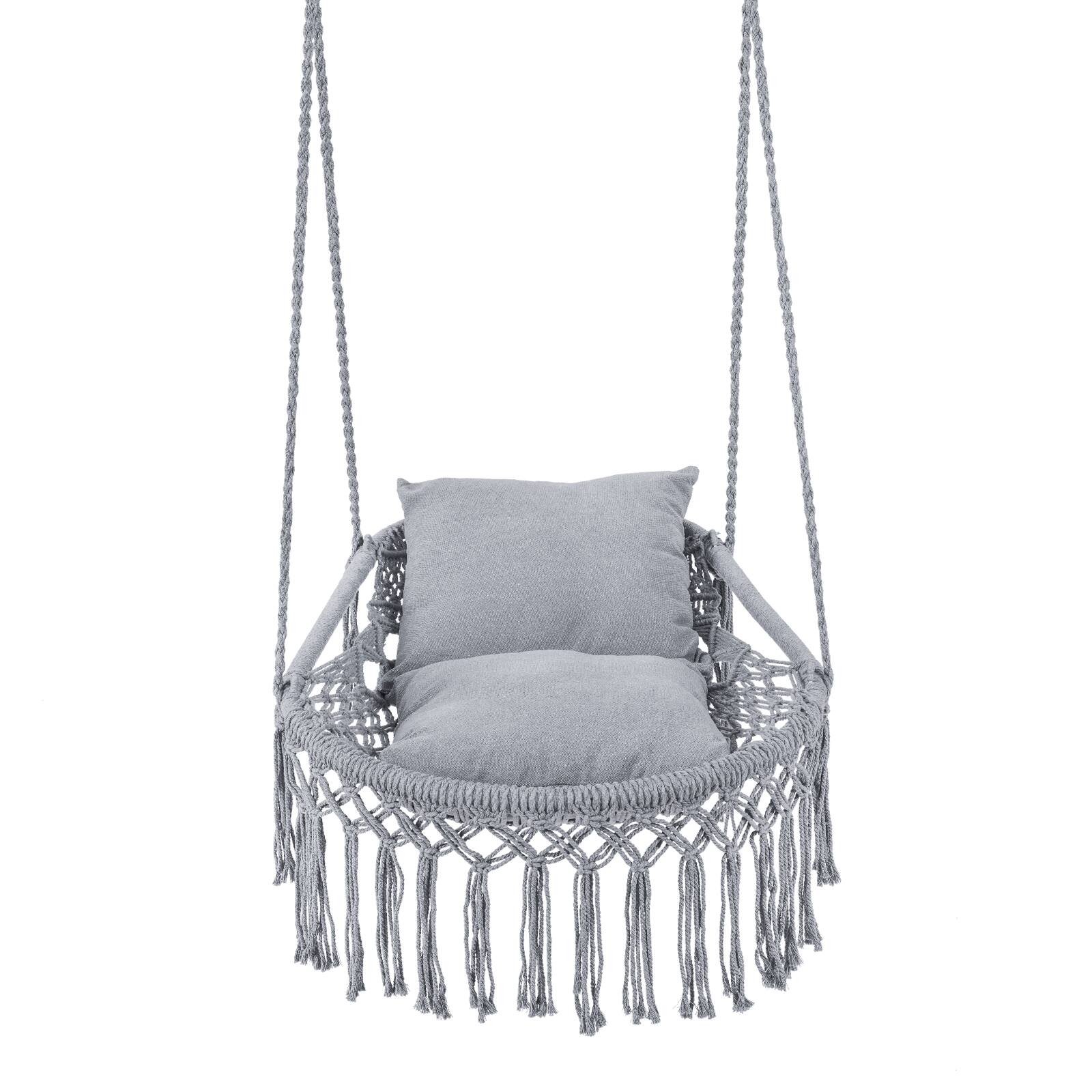 Alt View 9. Costway - Costway Macrame Swing Chair with 2 Removable Cushions, Enduring Polyester Cotton Ropes - Gray.
