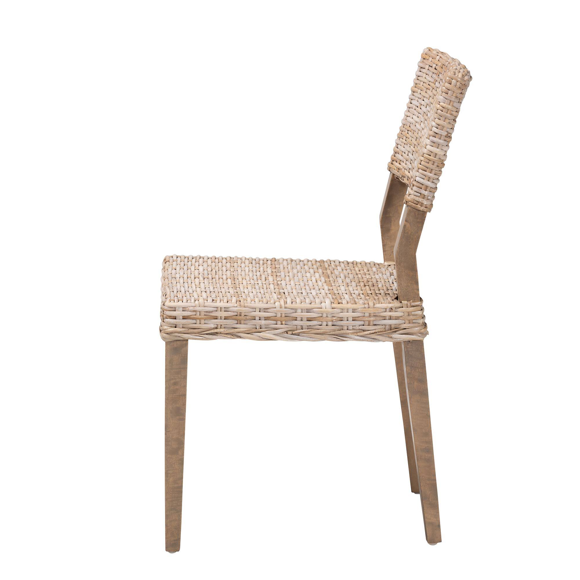 Left. bali & pari - Barossa Bohemian Kubu Rattan and Mahogany Wood Dining Chair - Kubu Grey/Rustic Taupe.