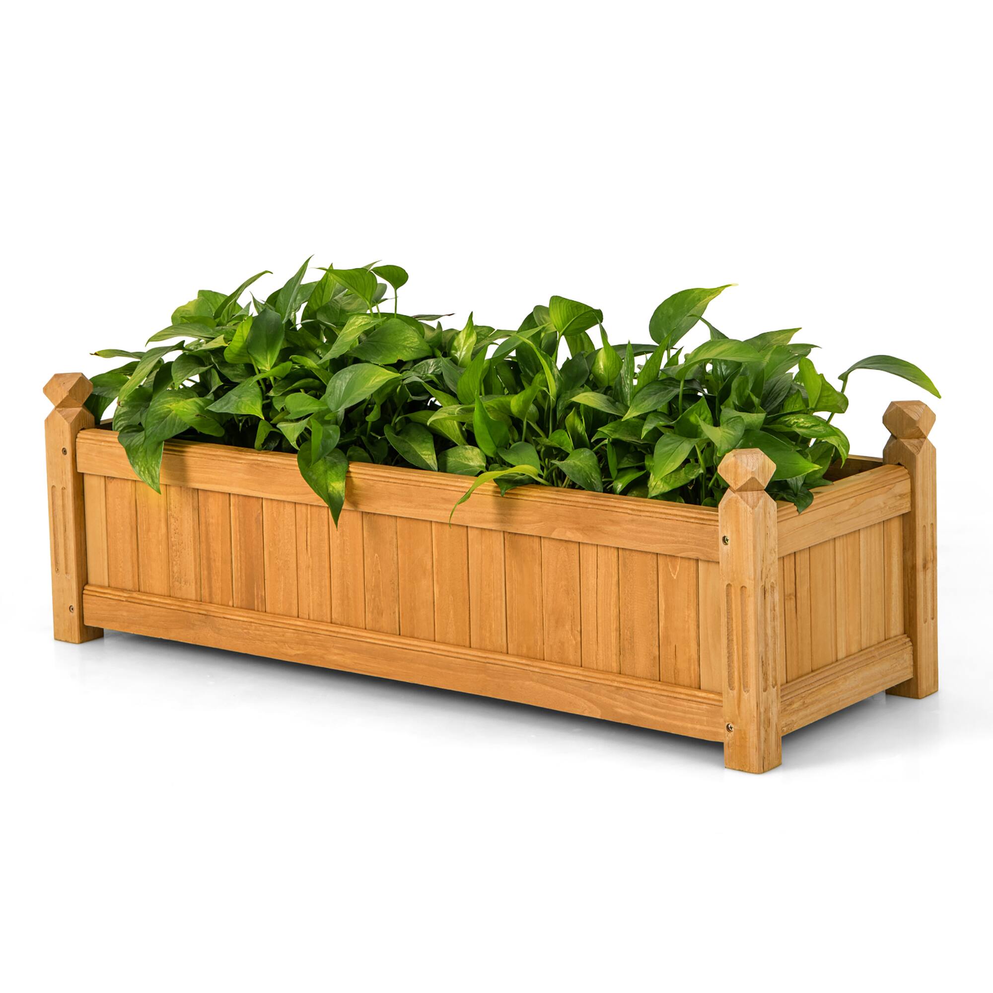 Alt View 1. Costway - Wooden Rectangular Planter Box Raised Garden Bed for Plants with 4 Corner Drainage - Natural.