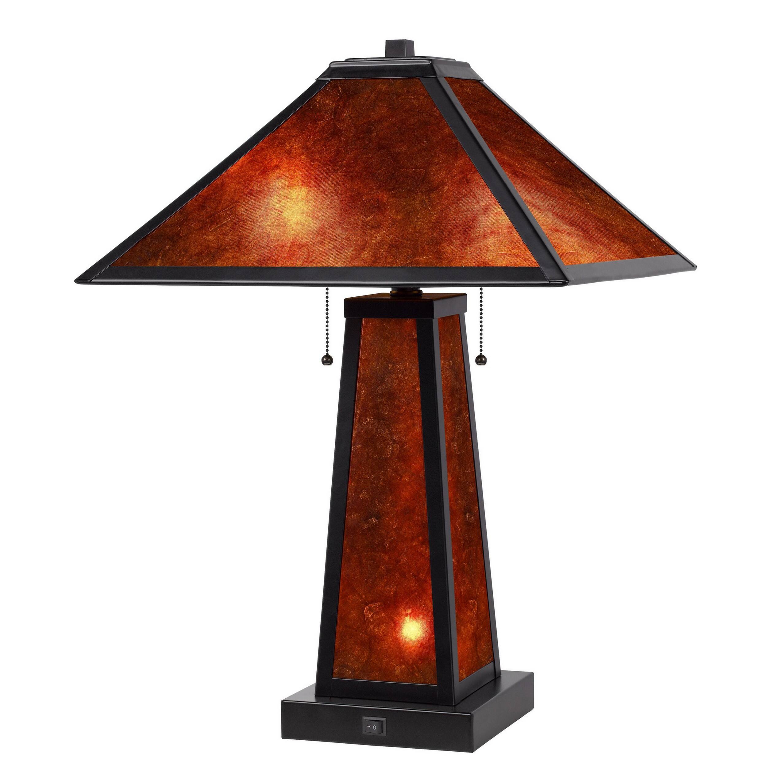 Front. Manhattan Lane - 24 Inch Elegant Mica Table Lamp With Night Light, Pull Chain Switch - Brown and Black.