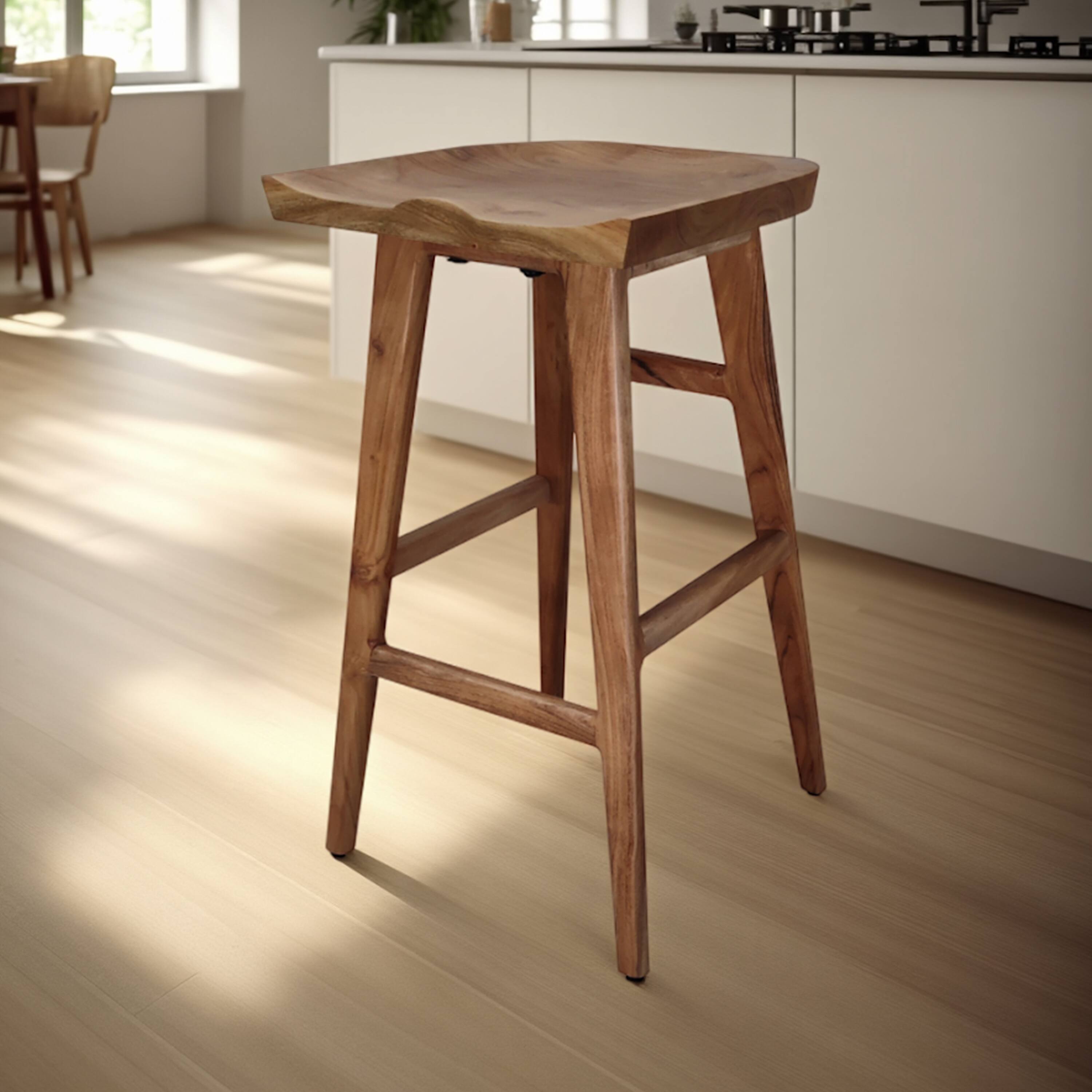 Alt View 8. Manhattan Lane - Tisa 29 Inch Backless Barstool, Handcrafted Saddle Seat in Acacia Wood - Natural Brown.